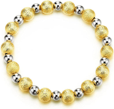 Gold Color Satin Beads and Silver Shiny Beads Bracelet for Women Men - COOLSTEELANDBEYOND Jewelry