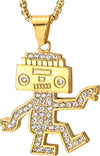COOLSTEELANDBEYOND Mens Womens Iced Out Music Cassette Player Dancing Robot Pendant Necklace Pave Cubic Zirconia, Gold Color Steel - COOLSTEELANDBEYOND Jewelry