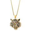 Steel Mens Women Gold Color Red Eye Tiger Head Pendant Necklace with Cubic Zirconia and Black Enamel - COOLSTEELANDBEYOND Jewelry