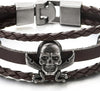 COOLSTEELANDBEYOND Brown Braided Leather Bracelet Sword Pirate Skull Mens Women Multi-Strand Leather Wristband - COOLSTEELANDBEYOND Jewelry