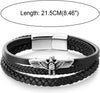 Stainless Steel Ancient Eagle Bangle Bracelet Three-strand Black Braided Leather Wristband for Men - COOLSTEELANDBEYOND Jewelry