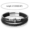 Stainless Steel Ancient Eagle Bangle Bracelet Three-strand Black Braided Leather Wristband for Men - COOLSTEELANDBEYOND Jewelry