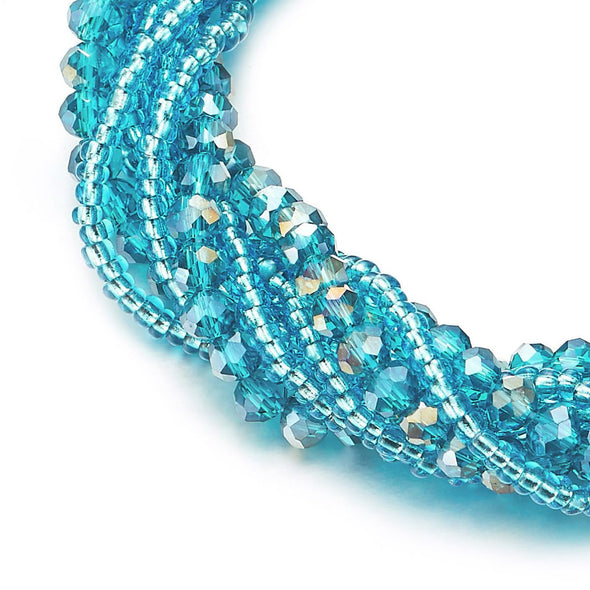 COOLSTEELANDBEYOND Blue Crystal Beads Multi-Strand Bracelet with Rhinestone Ball Charm Magnetic Clasp - COOLSTEELANDBEYOND Jewelry