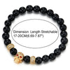 COOLSTEELANDBEYOND Mens Women Black Onyx Beads Bracelet, Cubic Zirconia Pave Gold Color Red Eye Skull and Bead Charm - COOLSTEELANDBEYOND Jewelry