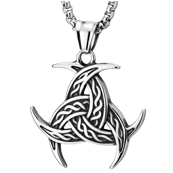 COOLSTEELANDBEYOND Norse Viking Necklace, Triple Odin's Horn Triskele Pendant Men Women, Stainless Steel, Amulet Pewter - COOLSTEELANDBEYOND Jewelry