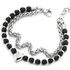 Women Stainless Steel Foxtail Wheat Chain, Black Beads Chain Bracelet with Heart Charm, Adjustable - COOLSTEELANDBEYOND Jewelry