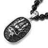 COOLSTEELANDBEYOND Mens Embossed Dragon Head Pendant Necklace, Black Onyx Beads Chain Stainless Steel Blackened Dog Tag - COOLSTEELANDBEYOND Jewelry