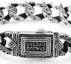 COOLSTEELANDBEYOND Mens Retro Style Steel Vintage Curb Chain Bracelet Engraving with Tribal Tattoo Pattern, Spring Clasp - COOLSTEELANDBEYOND Jewelry