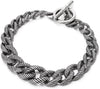 COOLSTEELANDBEYOND Mens Women Cuban Curb Chain Bracelet, Steel Stripes Rope Link Chain with Toggle Clasp, Old Metal Finishing - COOLSTEELANDBEYOND Jewelry