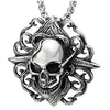 COOLSTEELANDBEYOND Mens Stainless Steel Filigree Skull Pendant Necklace, 30 inches Wheat Chain, Vintage Gothic Rock Punk - COOLSTEELANDBEYOND Jewelry