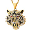 Steel Mens Women Gold Color Red Eye Tiger Head Pendant Necklace with Cubic Zirconia and Black Enamel - COOLSTEELANDBEYOND Jewelry