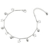 Anklet Bracelet with Dangling Charm of Pentagram Stars and Jingle Bell, Adjustable - COOLSTEELANDBEYOND Jewelry