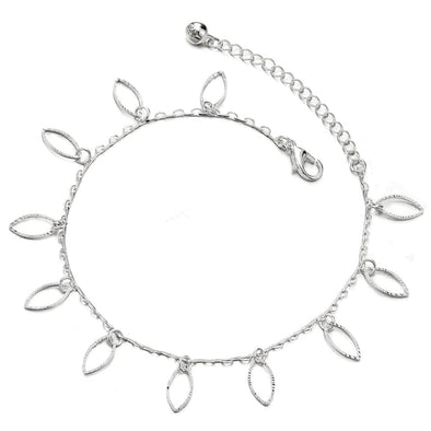 Anklet Bracelet with Dangling Charms of Grooved Oval and Jingle Bell, Adjustable - COOLSTEELANDBEYOND Jewelry