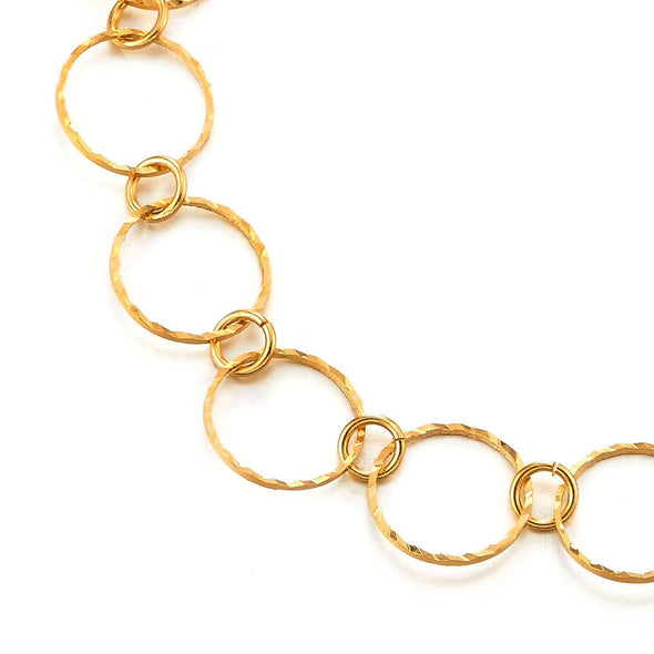 Gold Color Anklet Bracelet of Grooved Twisted Circle Links and Jingle Bell, Adjustable - COOLSTEELANDBEYOND Jewelry