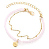 COOLSTEELANDBEYOND Gold Color Pink Crystal Beads Chain Two-Row Anklet Bracelet with Dangling Circle of Love Charm - COOLSTEELANDBEYOND Jewelry