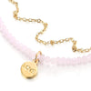 COOLSTEELANDBEYOND Gold Color Pink Crystal Beads Chain Two-Row Anklet Bracelet with Dangling Circle of Love Charm - COOLSTEELANDBEYOND Jewelry