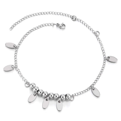 COOLSTEELANDBEYOND Stainless Steel Anklet Bracelet with Dangling Charms of Oval Leaves - COOLSTEELANDBEYOND Jewelry