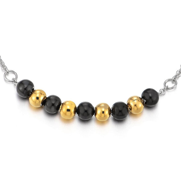 COOLSTEELANDBEYOND Stainless Steel Anklet Bracelet with Gold Balck Beads - COOLSTEELANDBEYOND Jewelry