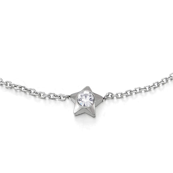 COOLSTEELANDBEYOND Stainless Steel Link Chain Anklet Bracelet with Charm of Star Pentagram and Cubic Zirconia - COOLSTEELANDBEYOND Jewelry