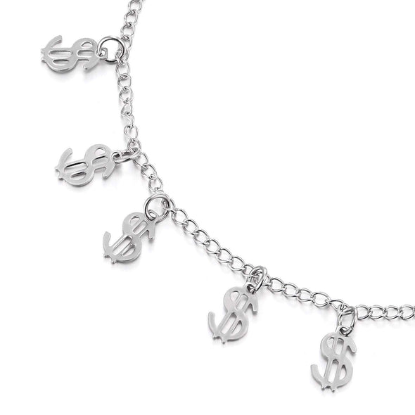 COOLSTEELANDBEYOND Stainless Steel Link Chain Anklet Bracelet with Dangling Charms of US Dollar Money Sign Charms, Cool - COOLSTEELANDBEYOND Jewelry