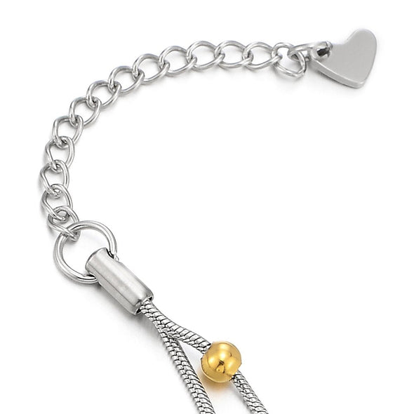COOLSTEELANDBEYOND Stainless Steel Two-Row Doubel Chain Anklet Bracelet with Charms of Balls Gold and Silver - COOLSTEELANDBEYOND Jewelry