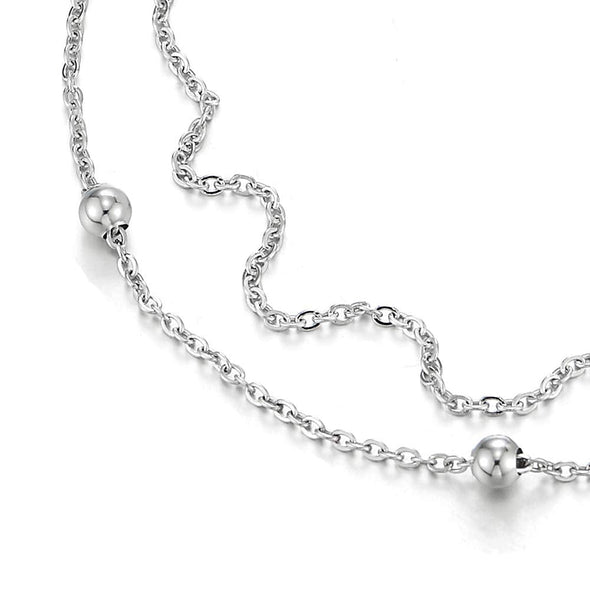 COOLSTEELANDBEYOND Stainless Steel Two-Row Link Chain Anklet Bracelet with Charms of Balls, Adjustable - COOLSTEELANDBEYOND Jewelry