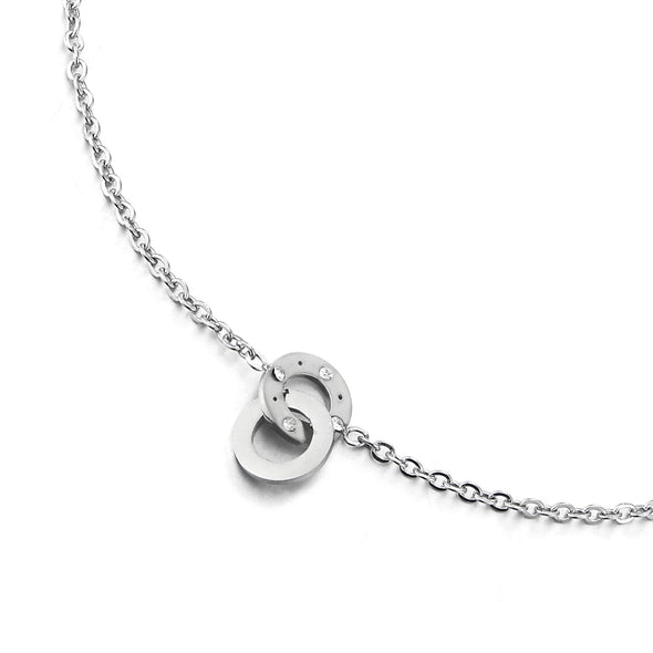 COOLSTEELANDBEYOND Steel Link Chain Anklet Bracelet with Ball, Love Friendship Circles Interlocking Link Cubic Zirconia - COOLSTEELANDBEYOND Jewelry