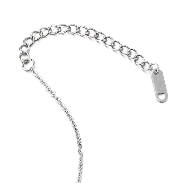 COOLSTEELANDBEYOND Steel Link Chain Anklet Bracelet with Circles Charm of Cubic Zirconia and Roman Numeral, Adjustable - COOLSTEELANDBEYOND Jewelry