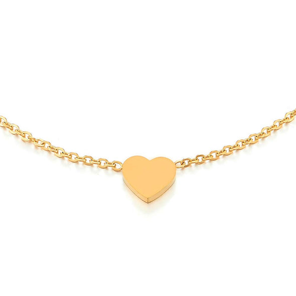 Stylish Stainless Steel Gold Color Link Chain Anklet Bracelet with Heart Charms, Adjustable