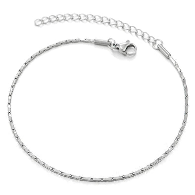 COOLSTEELANDBEYOND Thin Stainless Steel Link Chain Anklet Bracelet for Women, Adjustable - COOLSTEELANDBEYOND Jewelry