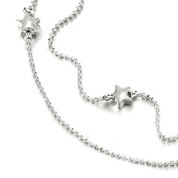 Two-Row Ball Chain Anklet Bracelet with Charms of Hollow Stars and Jingle Bell - COOLSTEELANDBEYOND Jewelry