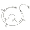 Two-Row Ball Chain Anklet Bracelet with Dangling Charms of Cross and Balls, Adjustable - COOLSTEELANDBEYOND Jewelry