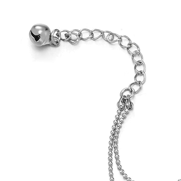 COOLSTEELANDBEYOND Two-Row Ball Chain Anklet Bracelet with Dangling Open Hearts Charms, Beads, Jingle Bell, Adjustable - COOLSTEELANDBEYOND Jewelry