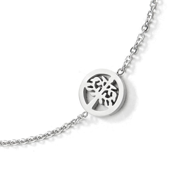 COOLSTEELANDBEYOND Unique Stainless Steel Link Chain Anklet Bracelet with Tree of Life Circle Charm, Adjustable - COOLSTEELANDBEYOND Jewelry