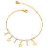 Gold Color Link Chain Anklet Bracelet with Charm of Star Pentagram and Cubic Zirconia, Jingle Bell - COOLSTEELANDBEYOND Jewelry