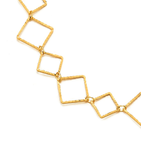 Gold Color Open Square Links Anklet Bracelet, Jingle Bell, Adjustable - COOLSTEELANDBEYOND Jewelry