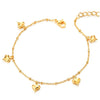 Gold Color Steel Link Chain Anklet Bracelet with Dangling Charms of Puff Hearts and Jingle Bell - COOLSTEELANDBEYOND Jewelry