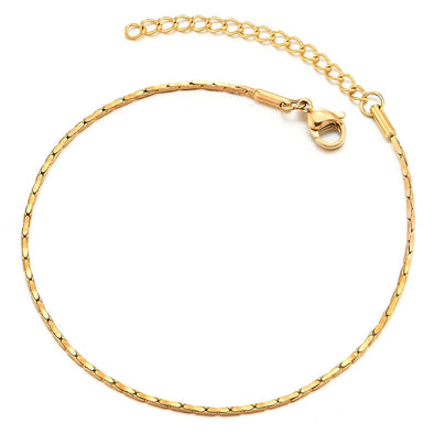 Gold Thin Link Chain Anklet Bracelet for Women, Adjustable - COOLSTEELANDBEYOND Jewelry