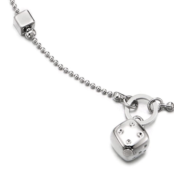 Link Chain Anklet Bracelet with Charm of Dice and Jingle Bell, Adjustable - COOLSTEELANDBEYOND Jewelry