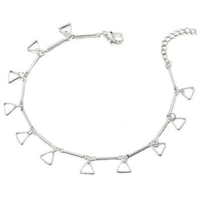 Lovely Link Anklet Bracelet with Triangle Frame Charms and Jingle Bell, Adjustable - COOLSTEELANDBEYOND Jewelry