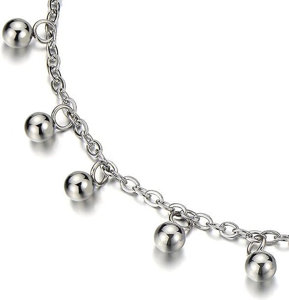 Stainless Steel Anklet Bracelet with Dangling Charms of Balls - COOLSTEELANDBEYOND Jewelry