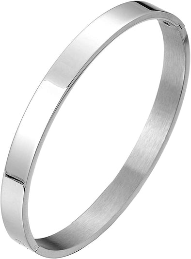 20CM Classic Stainless Steel Bangle Bracelet for Men Women Silver Color Polished - COOLSTEELANDBEYOND Jewelry