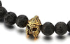 9MM Black Volcanic Lava Stone Men Women Stretchable Beads Bracelet, Gold Color Warrior Mask Charm - COOLSTEELANDBEYOND Jewelry