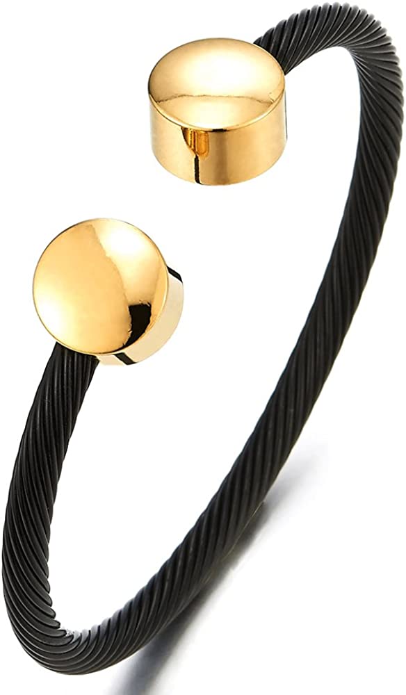 Adjustable Mens Womens Stainless Steel Magnetic Bangle Bracelet Gold Black Two-Tone - COOLSTEELANDBEYOND Jewelry