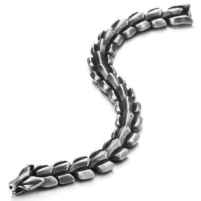 Biker Punk Rock Vintage Stainless Steel Link of Dragon Scale Bangle Bracelet for Men, Polished - COOLSTEELANDBEYOND Jewelry