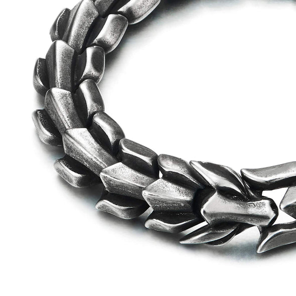 Biker Punk Rock Vintage Stainless Steel Link of Dragon Scale Bangle Bracelet for Men, Polished - COOLSTEELANDBEYOND Jewelry