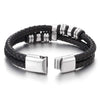 Black Braided Leather Bracelet Double-Row Bangle Wristband for Men, Steel Ornaments with Crosses - coolsteelandbeyond