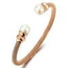 Classic Ladies Stainless Steel Twisted Cable Bangle Bracelet with Synthetic White Pearl - coolsteelandbeyond