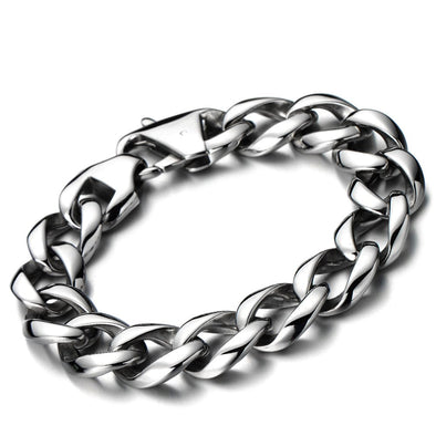 Classic Men’s Stainless Steel Curb Chain Bracelet Link Chain Bracelet Silver Color Polished - COOLSTEELANDBEYOND Jewelry