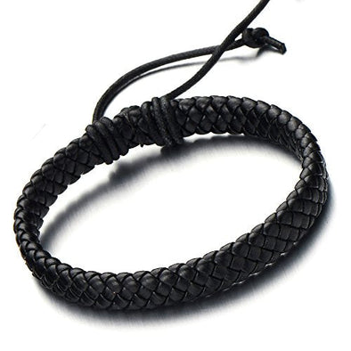 Classic Mens Brown Braided Leather Bracelet Wristband Genuine Leather Wrap Bracelet - COOLSTEELANDBEYOND Jewelry